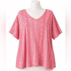 Catherines Pink Striped V Neck Short Sleeve Top Size 5X Plus